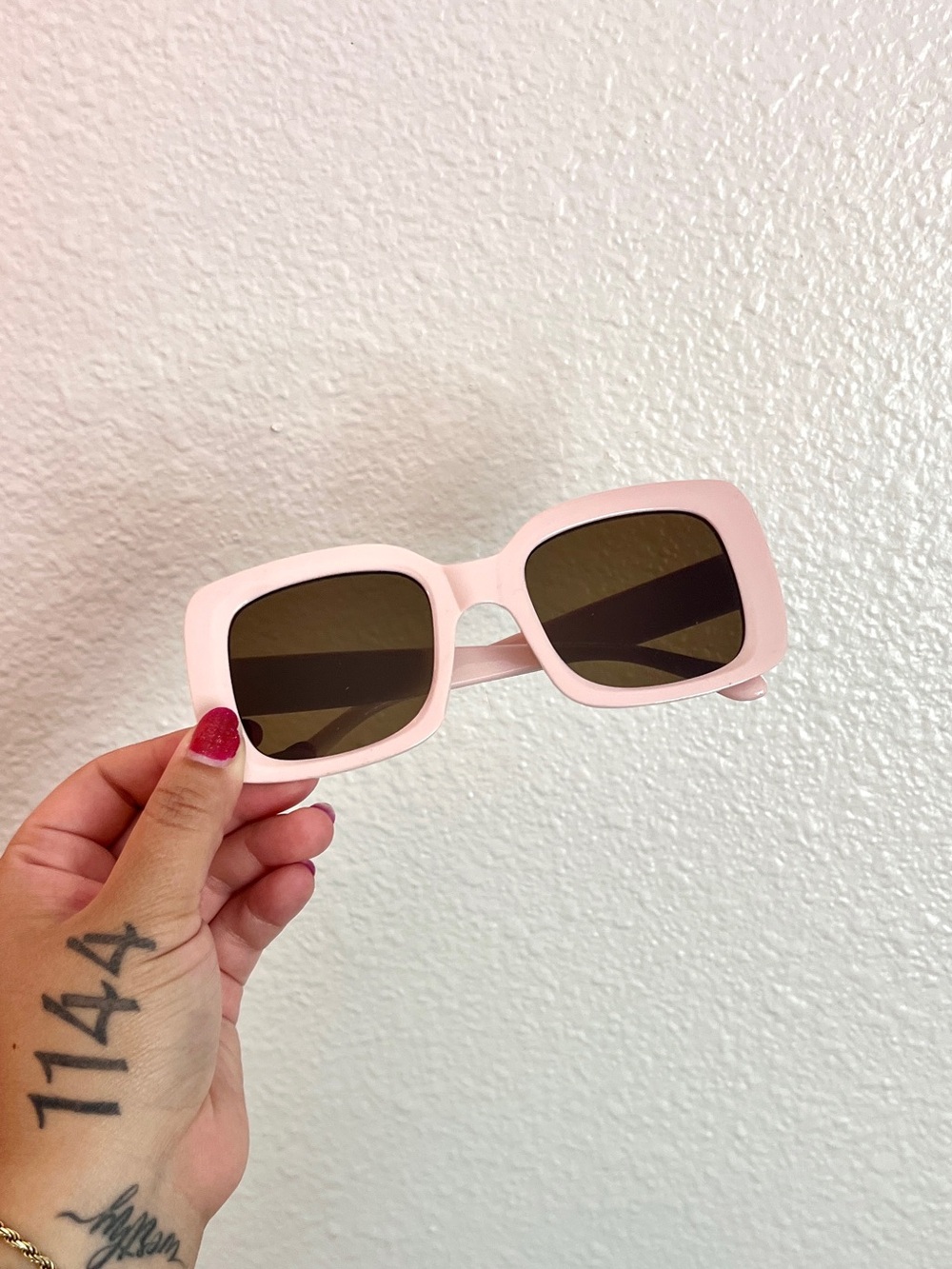 Chunky Square Pink Sunglasses with Brown Lenses